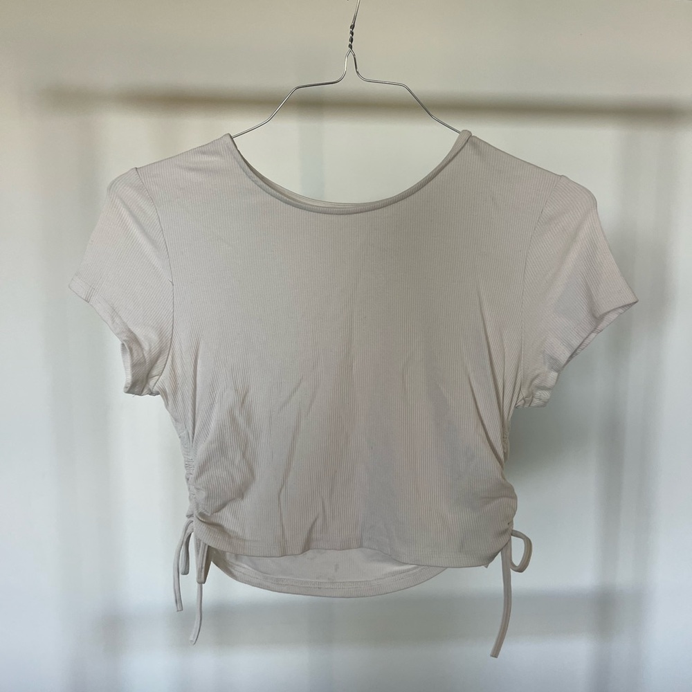 Gray Crop Tie Front Short Sleeve T-Shirt